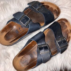 Birkenstock Arizona Soft Footbed Birko-Flor Blue Sandal. Sz 39